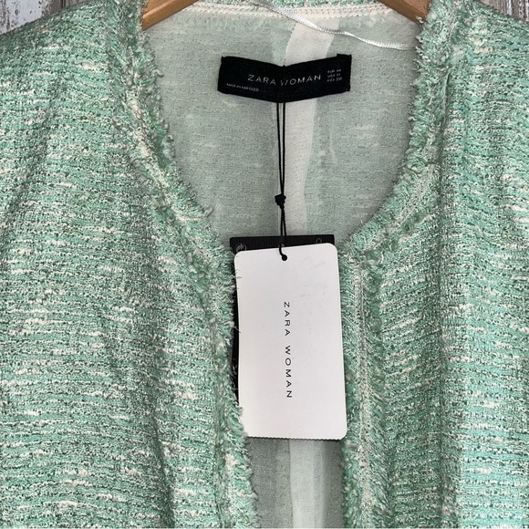 NWT Zara Fantasy Tweed Boucle Mint Button Blazer Rare - Picture 8 of 9